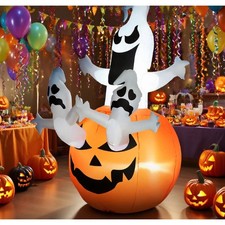6 Ft Halloween Inflatable Pumpkin Ghost Decoration with LED Light Outdoor Yard picture