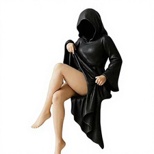 1x Resin Hooded Female Witch Reading Book Figurine Gothic Statue Halloween Decor picture