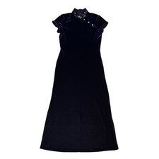Vtg Arianna Teresa Page Cheongsam/Qipao-Inspired Column Gown Size L Blue Velvet picture