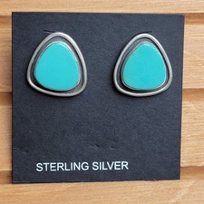Gorgeous Royston Turquoise 925 Sterling Silver Classic Bezel Stud Earrings  picture