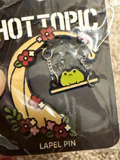 BioWorld Hot Topic grumpy Frog  on a Swing Chain Enamel Lapel Pin picture