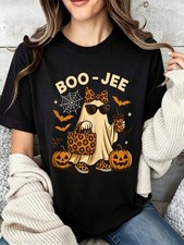 Funny Halloween Ghost Leopard Print Boo Jee Graphic Tee picture