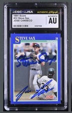 1991 Score STEVE SAX & JOSE CANSECO Dual Autographed Card CGC/JSA AUTO picture