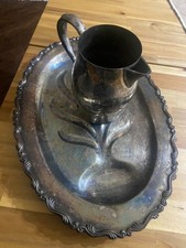 Title: Vintage Large Silver-Tone Serving Tray & Pitcher – 2-Piece Set picture