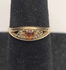 Vintage 14K Gold Ring W/ Orange Round Cut Gemstone & Diamond Size 4.5 picture