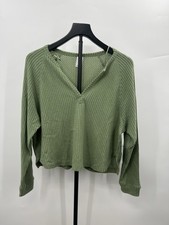Abound Top Womens Green Waffle Knit V Neck Long Sleeve Crop Raglan Boho NEW M picture