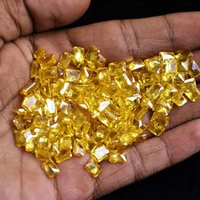 Natural Yellow Sapphire 50 Pcs Emerald Cut Certified Rare Loose Gemstone Lot picture