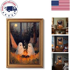 Charming Vintage Gold Framed Halloween Wall Art - Cute Ghost Decor 16x12 picture