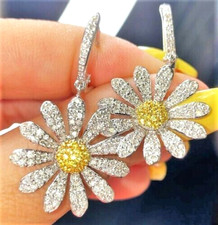 Sparkling DAISY Yellow FLOWER Yellow Rhinestone Betsey Johnson Dangle Earrings picture