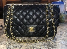 CC Classic Double Flap Black Caviar Leather Medium Bag Gold Hardware picture