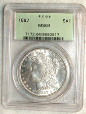 1887 Morgan Silver Dollar PCGS MS64 NEAR GEM IN ORIGINAL GREEN HOLDER $1 Coin picture
