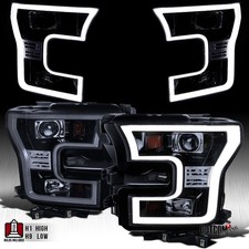 Fit 2015-2017 Ford F150 Black Smoke LED Tube Projector Headlights Headlamps Pair picture