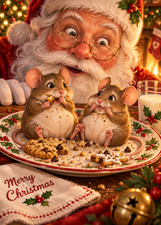Santa’s Cookie Mice Christmas Card – Funny Vintage Holiday Greeting Card picture