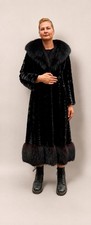 Vintage Turkistukku Finland Saga Black Mink Fox Trim Fur Coat Full Length picture