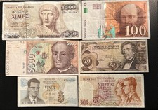 European Obsolete Banknote Lot 6 Pieces Greece Spain France Austria Belgium picture