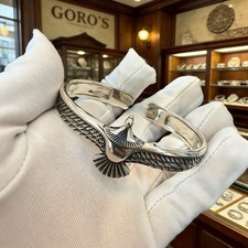 GORO'S Hand Carved Eagle Motif Silver Cuff Bracelet Adjustable Bangle picture
