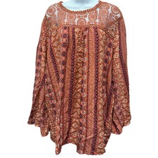 Weekend Suzanne Betro 4X Womens Tunic Orange Embroidered Lace Long Sleeve knit picture