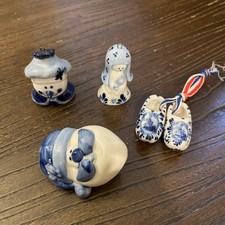 Delft Blue White Holland Snowman Porcelain Christmas Ornament Lot Santa Windmill picture