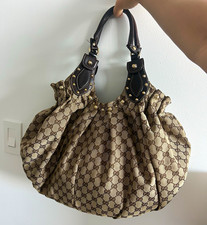 GUCCI Pelham GG Tote Bag LARGE Studded Beige Dark Brown Leather picture