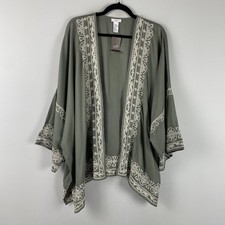 J Jill Pure Soft Embroidered Kimono Jacket Size XL-3X Green Floral Open picture