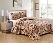 Luxury Home 3 Piece Full/Queen Quilted Reversible Coverlet Bedspread Set Floral picture