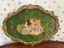 Vintage Empire Italian 3D Relief Wall Plaque Green Velvet Rococco Gold Frame picture