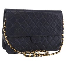 CHANEL Matelasse Chain Shoulder Bag Lamb Skin Black Gold CC Auth 180868 picture