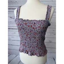 Easel Smocked Cami Top Large Floral Ruffle Tank Shirt Sleeveless NWT Boho ReAd picture