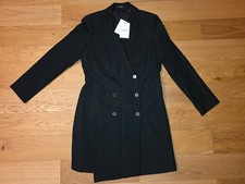 NWT Theory Black Double-Breasted Wool Blend Twill Drape Blazer Dress SZ 12 $455  picture