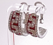 Vintage Signed Joan Collins Greek Key Red Enamel Channel-Set Half Hoop Earrings picture