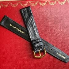 Vintage Cartier 17mm x 14mm Long Black Lizard Band France - Fits Must Tank picture