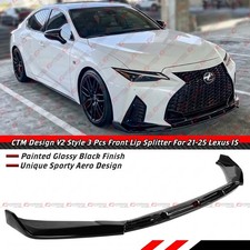For 2021-2025 Lexus IS300 IS350 CTM V2 3PC Gloss Black Front Bumper Lip Splitter picture