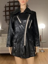 Vintage 70s Black Leather Jacket Hippie Rock Biker Beagle Collar Women's Sz 9 picture