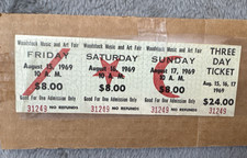 1969 WOODSTOCK MUSIC AND ART FAIR 3 DAY $24 Full Ticket Stub picture