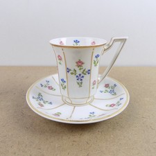 5 Jean Pouyat Limoges Porcelain Chocolate Cups & Saucers POY487 Flowers picture