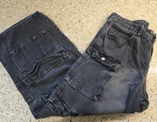 ROMWE Men's Distressed Grey Baggy Wide Leg Cargo Jeans - Size 32 Y2K D100 picture