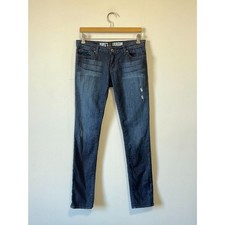 2000s Low Rise Dark Wash Distressed Star Pocket Skinny Jeans Stretch 28 x 32 picture