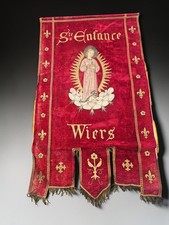Antique Catholic Procession Banner Infant Jesus Ste Enfance Fleur de Lis Velvet picture