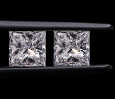 Pair of 2 Ct Lab Grown Diamond Princess Cut VVS1 Clarity D Color Certified Loose picture