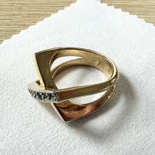 Vintage 18K HGE Gold Electroplate Crossover Rhinestone Ring Size 7 picture