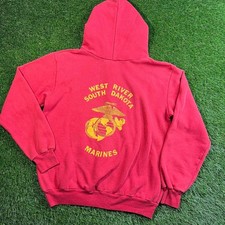 Vintage 1980s Dodger Sportswear USMC West River South Dakota Marines Hoodie Mens picture