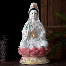 Ceramic Sitting Lotus Nanhai Guanyin Ornaments Buddha Statue Worship Tradition picture