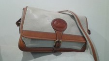 Vintage Dooney & Bourke All-Weather Leather White/Brown Crossbody Pockets picture