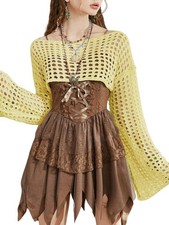 Women's Hollow Out Knit Bolero Shrug Crochet Crop Sweater Top Y2K Bell Sleeve picture
