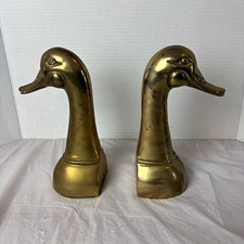 Vintage MCM Solid Brass Mallard Duck Head Bookends – 9