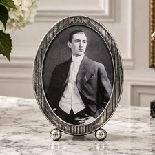 Large Antique Sterling Silver Engine Turned Striped Oval Picture Photo Frame picture