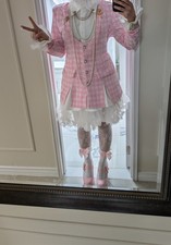 Women’s 1920s-1930s Style Pink & White Suit Costume Jacket Skirt Set Size L picture
