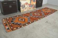 3x12 Turkish Antique Runner Rug Hand-Knotted Neutral Vintage Oushak Wool Rug,526 picture