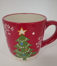 Pier 1 Decorations Christmas Tree & Snowflakes Coffee Mug Red & Green picture