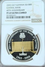 2005 GUYANA SILVER 1000 DOLLARS CENTRAL BANK ANNIV NGC PF 69 ULTRA CAMEO TOP POP picture
